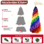 6ft Rainbow Christmas Tree Full Fir Hinged Xmas Tree Spiral Design Holiday Decoration