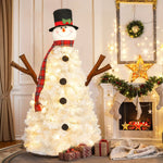 4ft Snowman-Shaped Christmas Tree with 100 Warm Lights Artificial Xmas Tree Holiday Decoration