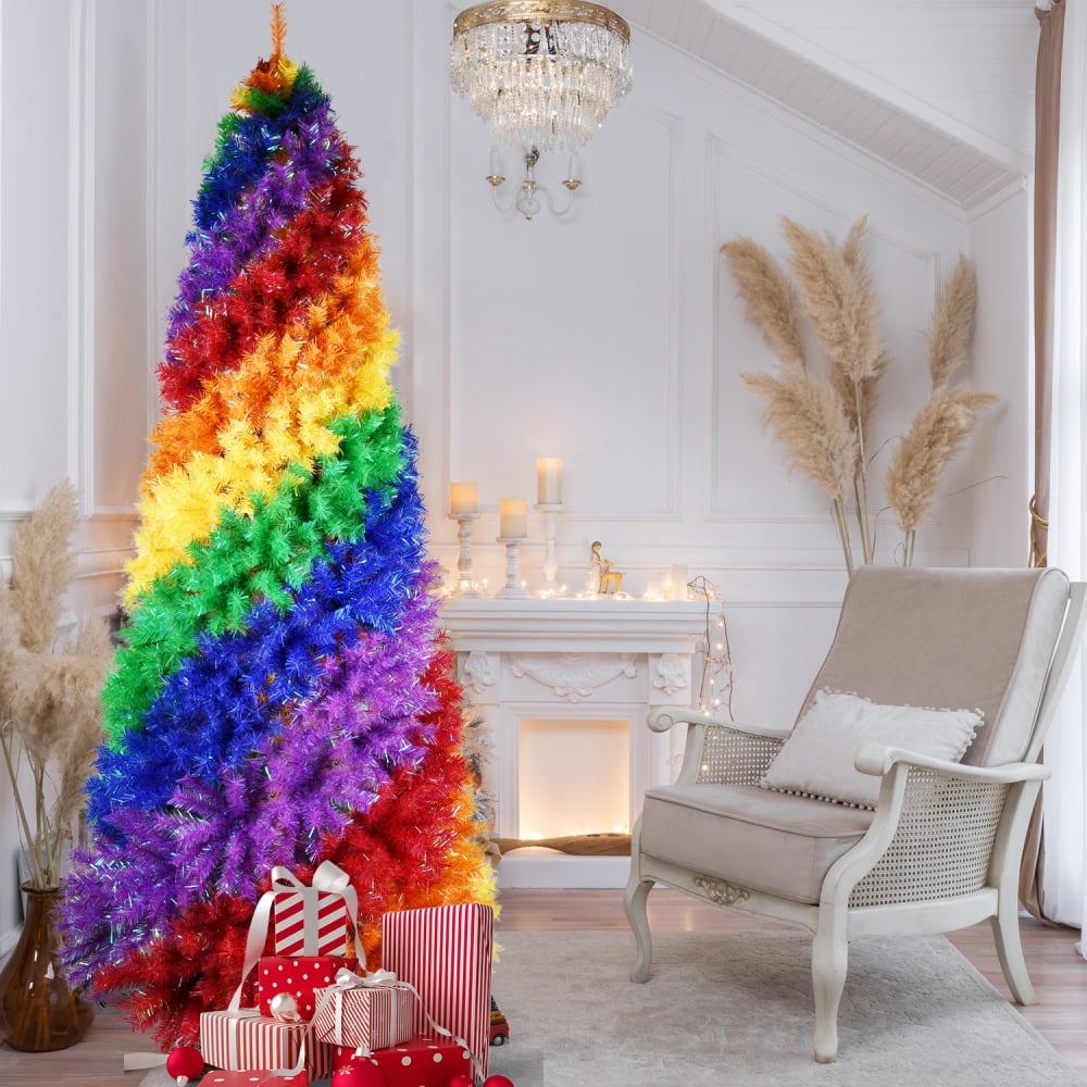 6ft Rainbow Christmas Tree Full Fir Hinged Xmas Tree Spiral Design Holiday Decoration