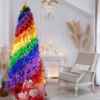 6ft Rainbow Christmas Tree Full Fir Hinged Xmas Tree Spiral Design Holiday Decoration