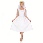 Lucy Wedding Dress White Gown with Veil Set Vault Dweller Costume for Cosplay Party