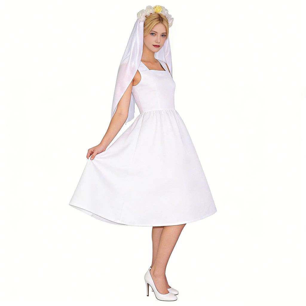 Lucy Wedding Dress White Gown with Veil Set Vault Dweller Costume for Cosplay Party