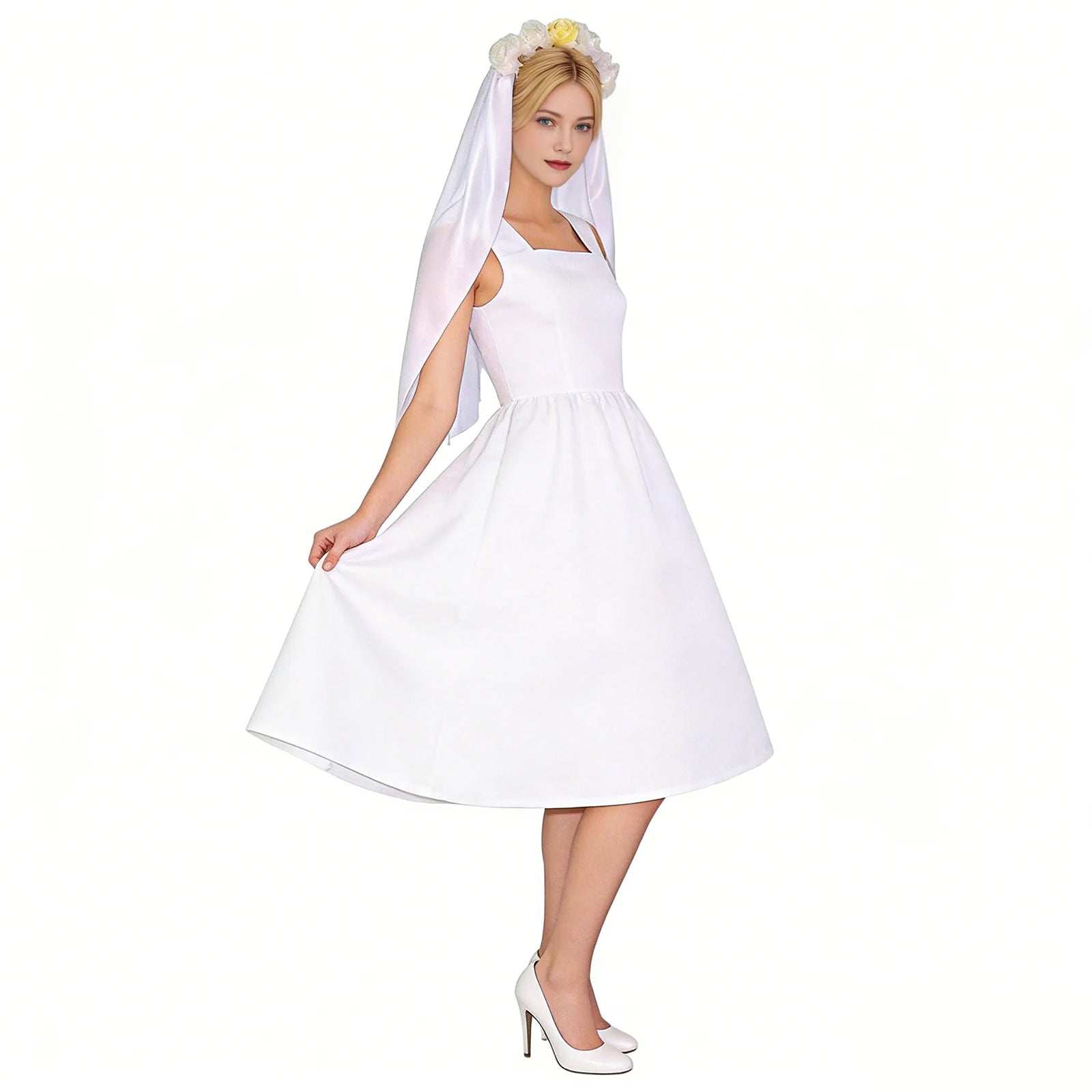 Lucy Wedding Dress White Gown with Veil Set Vault Dweller Costume for Cosplay Party