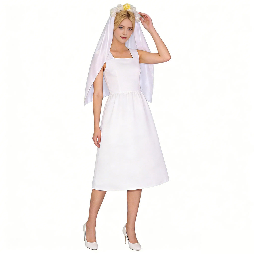 Lucy Wedding Dress White Gown with Veil Set Vault Dweller Costume for Cosplay Party