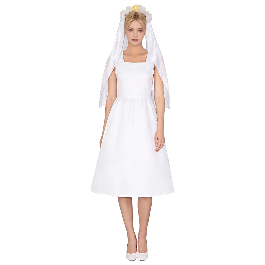 Lucy Wedding Dress White Gown with Veil Set Vault Dweller Costume for Cosplay Party