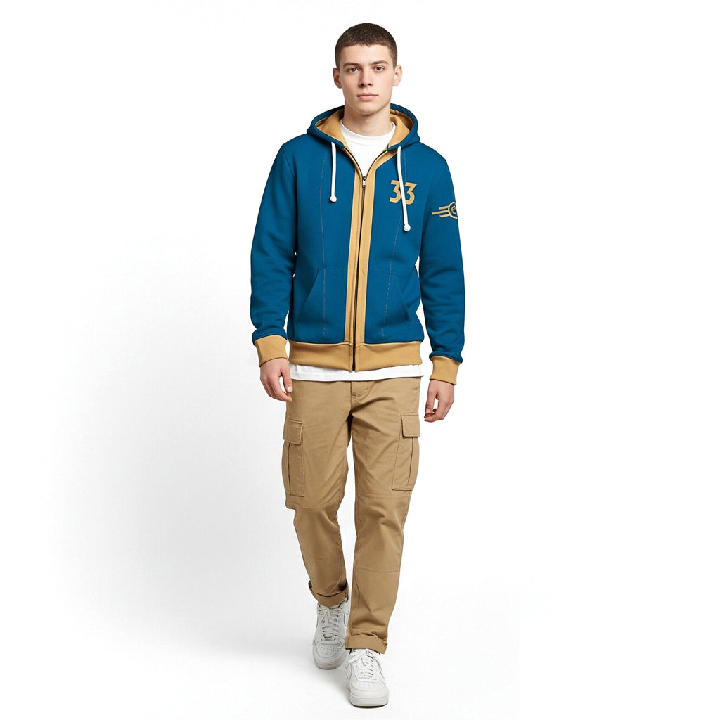 Vault 33 Costume Unisex Zip Up Hoodie Vault Dweller Sweatshirt with Plus Size for Game Player