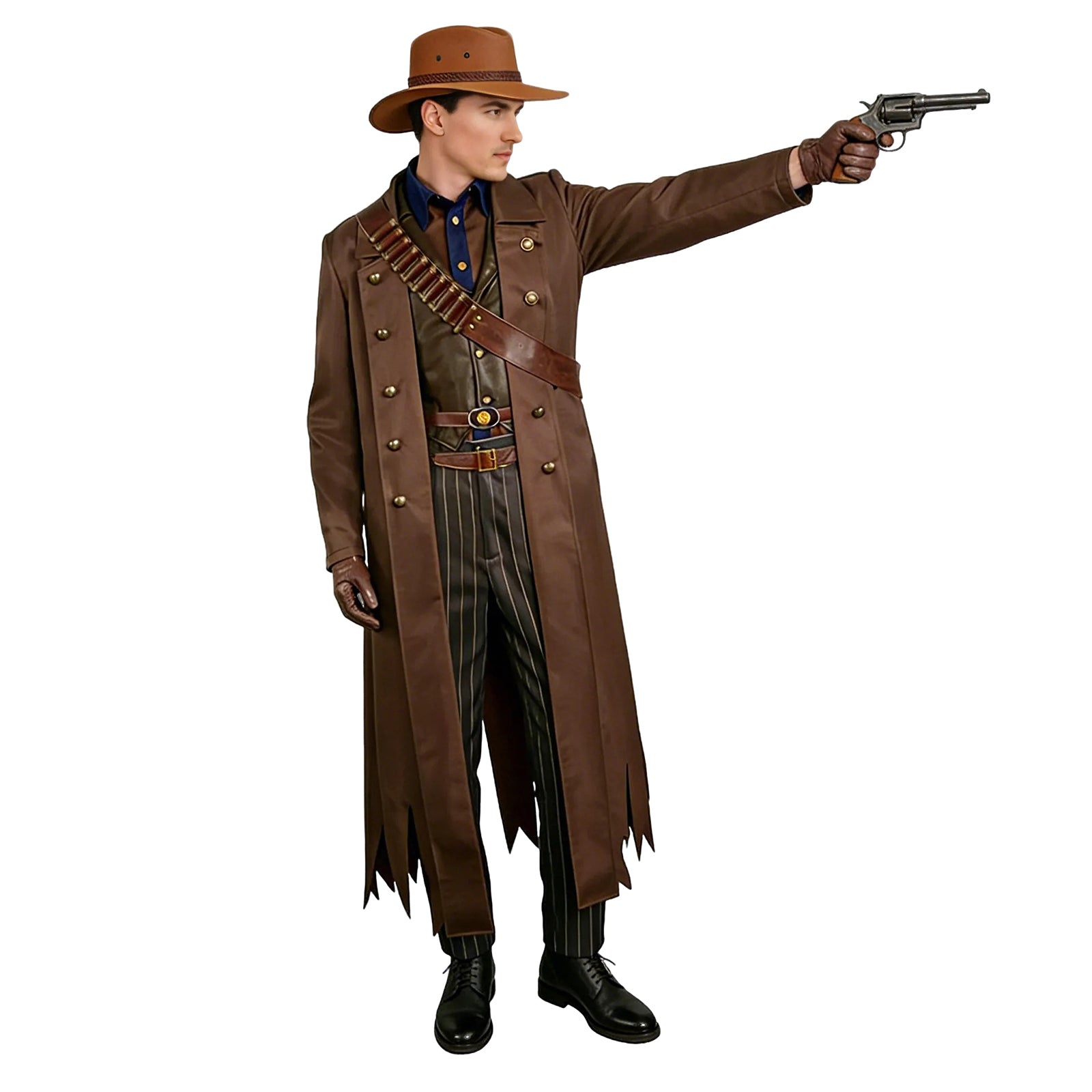 The Ghoul Costume Brown Coat Pants Hat and Accessories Full Set for Cosplay Party