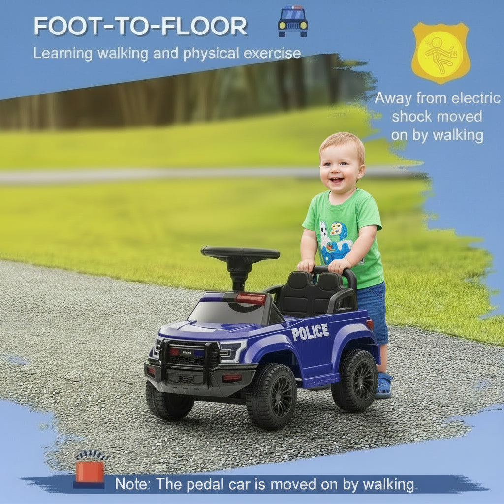 Kids Police Car Ride On Toy with Under Seat Storage Sliding Vehicle Musical Steering Push Car