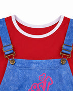 Island Adventure Outfit Red Shirt Overalls Shoulder Pad and Accessories 5pcs Suit for Kids Adults Dress-up Party