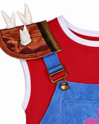 Island Adventure Outfit Red Shirt Overalls Shoulder Pad and Accessories 5pcs Suit for Kids Adults Dress-up Party