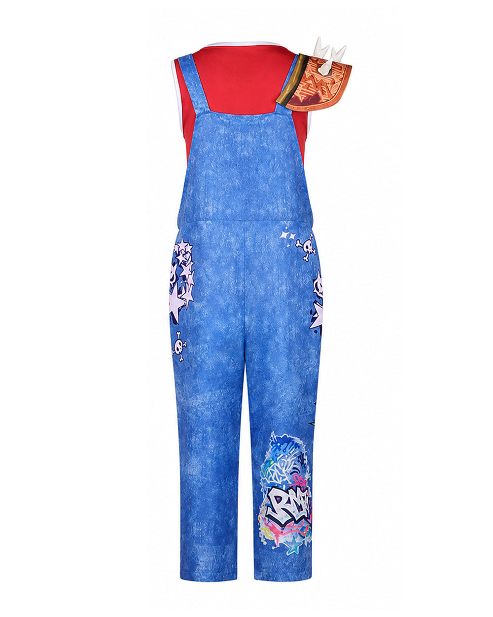 Island Adventure Outfit Red Shirt Overalls Shoulder Pad and Accessories 5pcs Suit for Kids Adults Dress-up Party