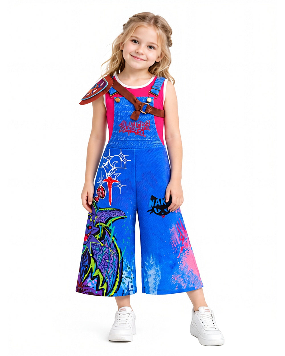Kids Island Adventure Costume Blue Overalls Tank Top and Shoulder Armor 3pcs Full Set for Cosplay Carnival