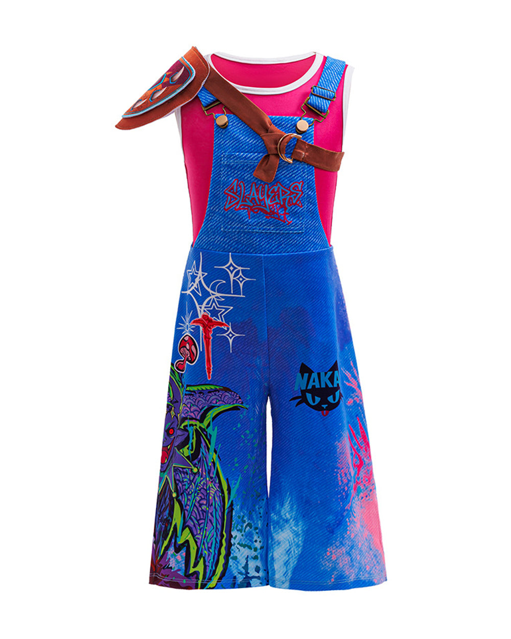 Kids Island Adventure Costume Blue Overalls Tank Top and Shoulder Armor 3pcs Full Set for Cosplay Carnival