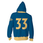 Vault 33 Costume Unisex Zip Up Hoodie Vault Dweller Sweatshirt with Plus Size for Game Player