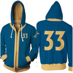 Vault 33 Costume Unisex Zip Up Hoodie Vault Dweller Sweatshirt with Plus Size for Game Player