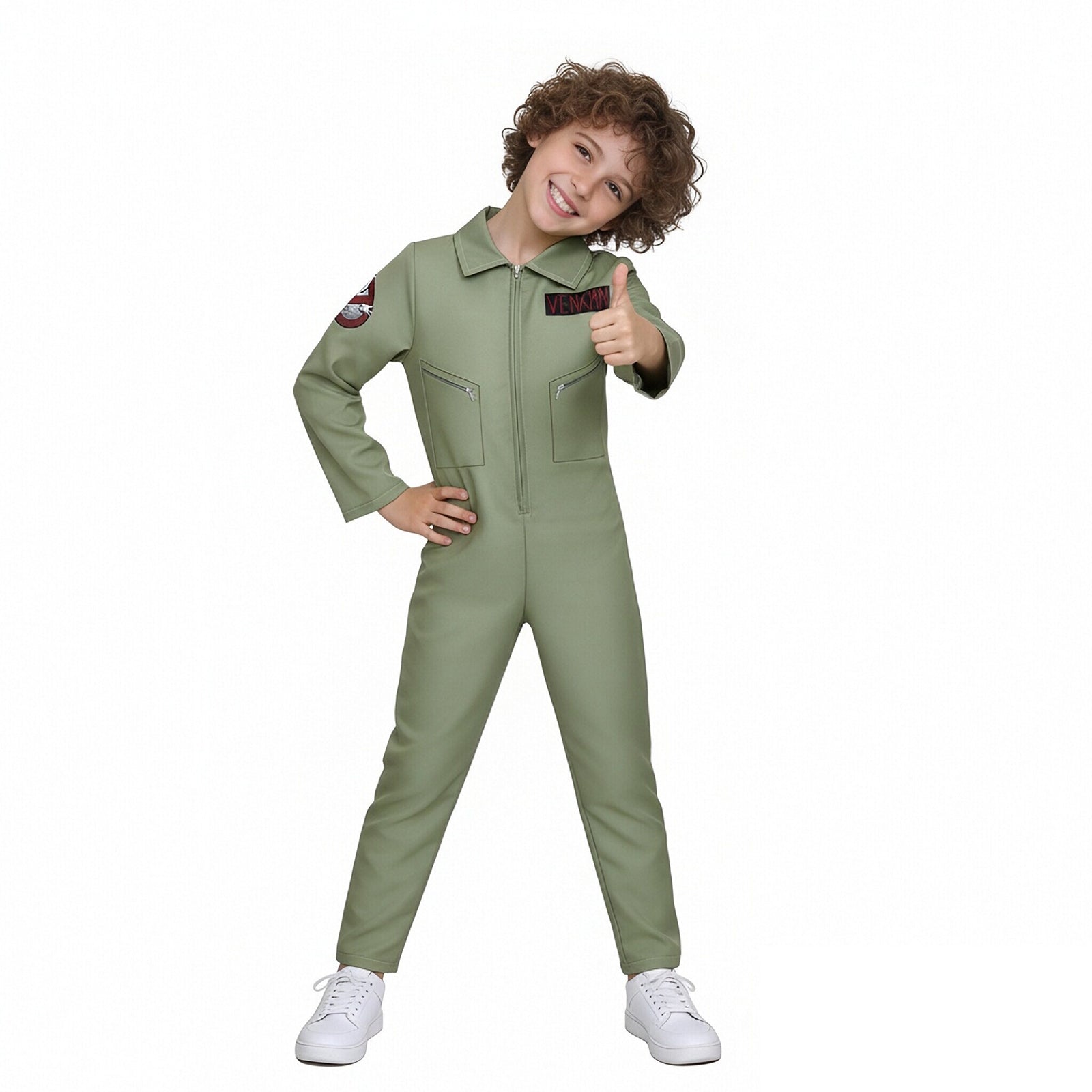 Kids Ghost Hunter Onesie Retro Zipper Front Workwear Jumpsuit for Themed Event Cosplay