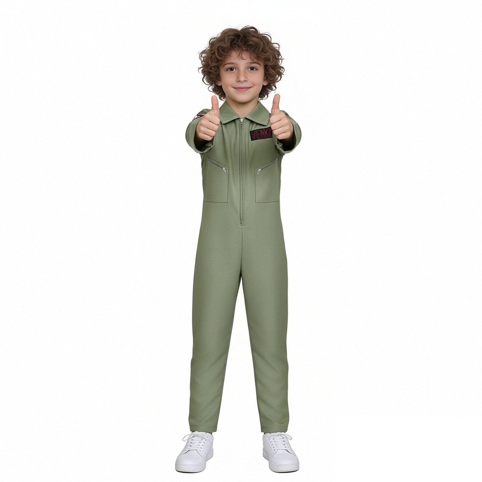 Kids Ghost Hunter Onesie Retro Zipper Front Workwear Jumpsuit for Themed Event Cosplay