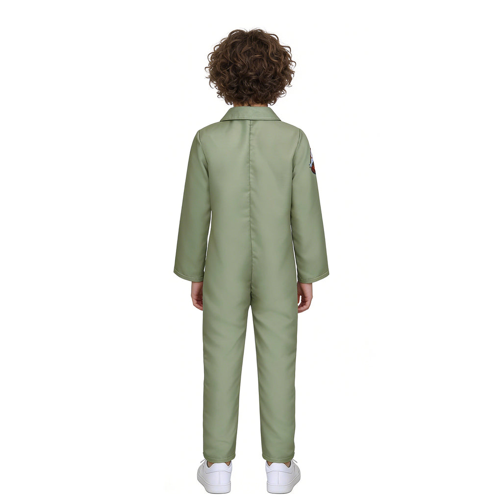 Kids Ghost Hunter Onesie Retro Zipper Front Workwear Jumpsuit for Themed Event Cosplay