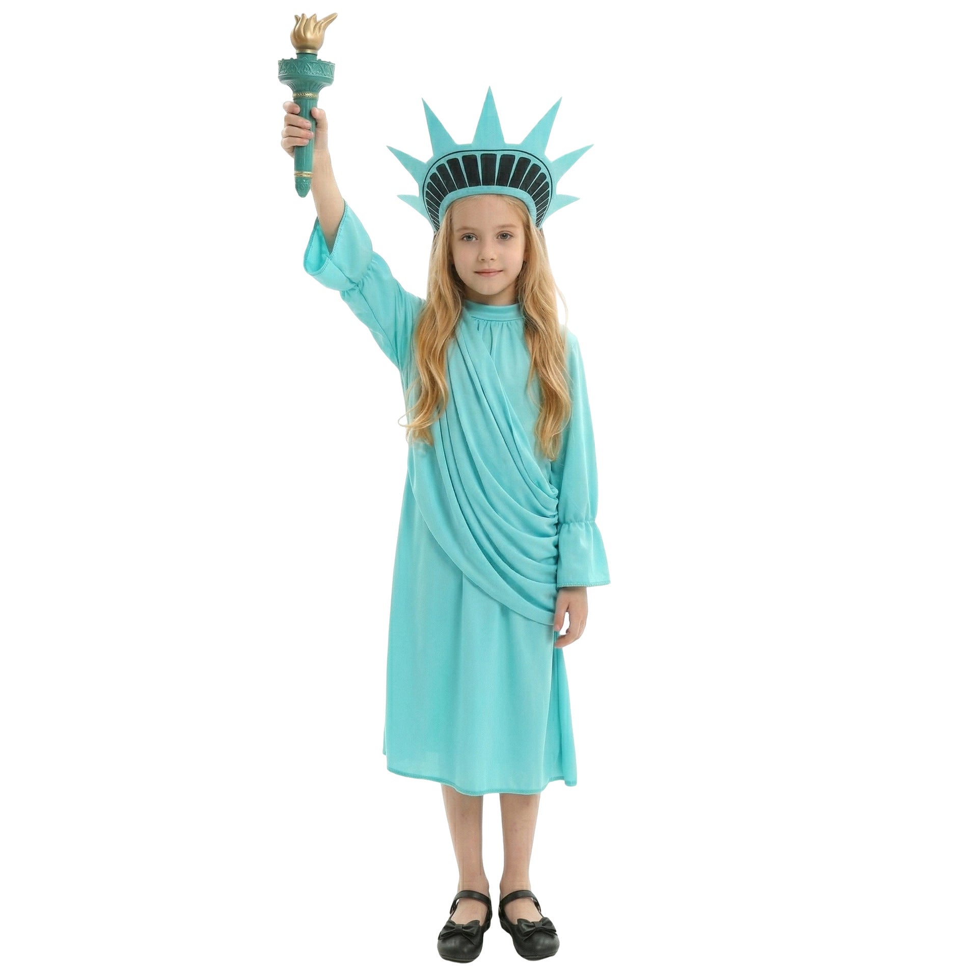 Girls Statue of Liberty Outfit Mint Green Dress with Crown Headband Sash Set for Patriotic 4th of July Parades