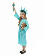 Girls Statue of Liberty Outfit Mint Green Dress with Crown Headband Sash Set for Patriotic 4th of July Parades
