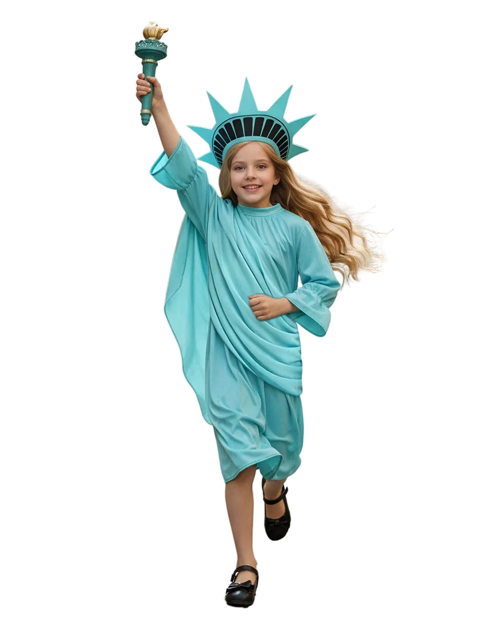 Girls Statue of Liberty Outfit Mint Green Dress with Crown Headband Sash Set for Patriotic 4th of July Parades