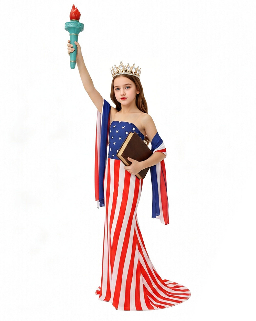 Girls 4th of July Outfits Independence Day American Flag Dress Shawl and Accessories for Patriotic Parades