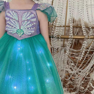 Girls Mermaid Costume LED Light Up Ariel Princess Dress Ball Gown Tutu Dress for Halloween Party