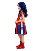 Girls Evie Costume Fly Sleeve Dress with Blue Wig for Halloween Cosplay
