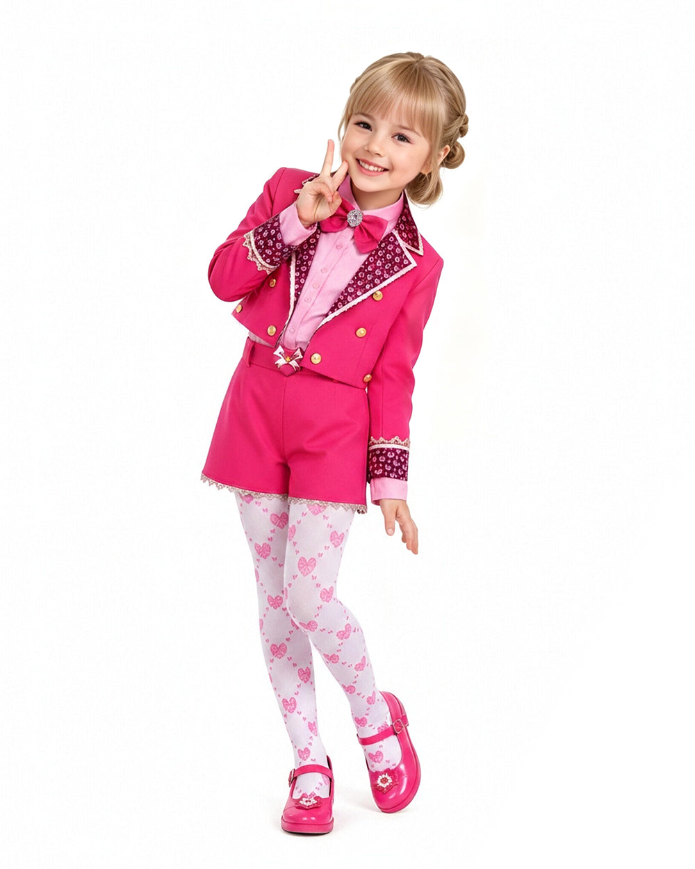 Pink Princess Costume Movie 5 Cropped Blazer Shorts Shirt and Accessories 6pcs Suit for Kids Adults Cosplay Events