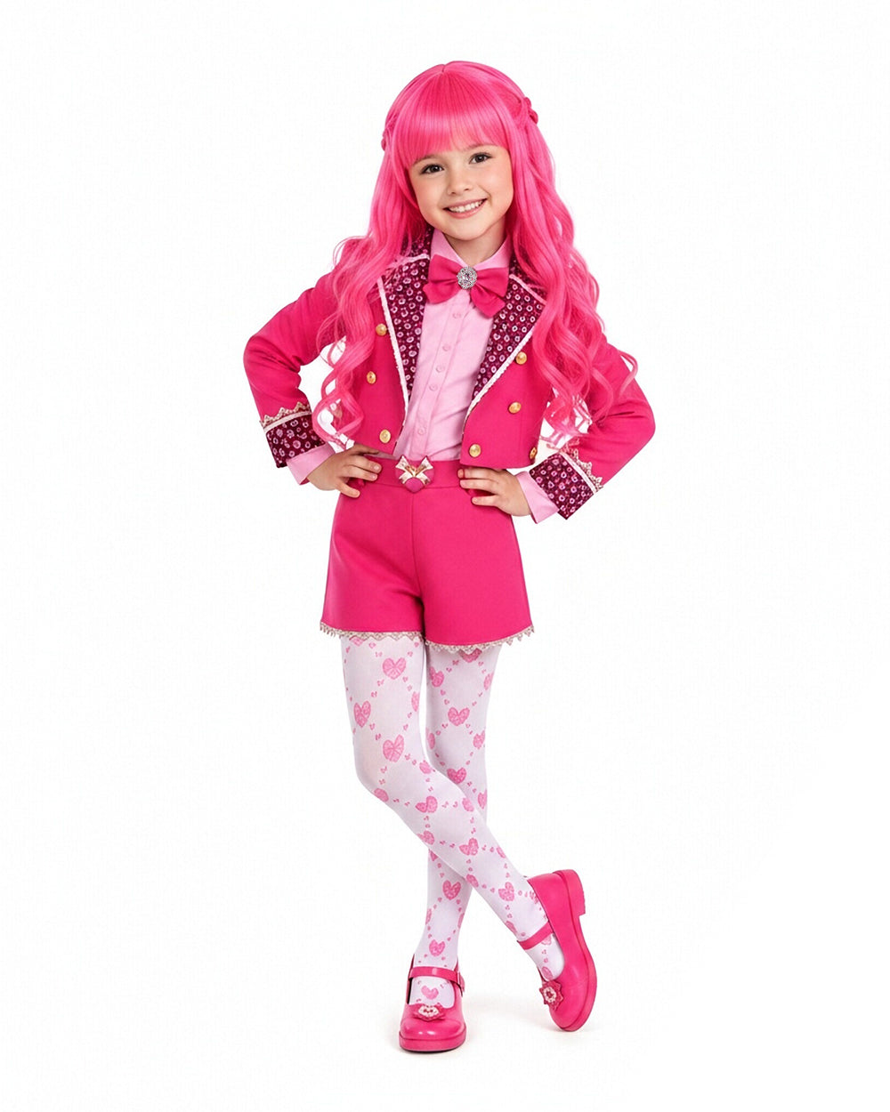 Pink Princess Costume Movie 5 Cropped Blazer Shorts Shirt and Accessories 6pcs Suit for Kids Adults Cosplay Events