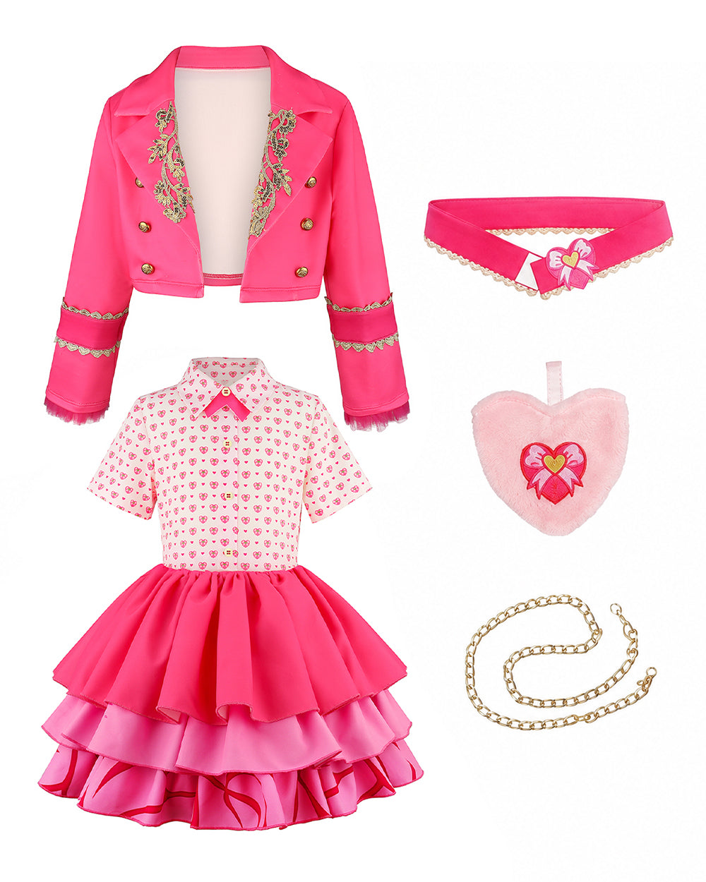Pink Princess Costume Movie 5 Jacket Dress Bag and Belt 4pcs Full Set for Kids Adults Cosplay Events
