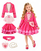 Pink Princess Costume Movie 5 Jacket Dress Bag and Belt 4pcs Full Set for Kids Adults Cosplay Events