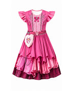 Girls Wonderland Red Princess Costume 3D Print Pink Princess Chloe Dress and Bag for Dress-up Party