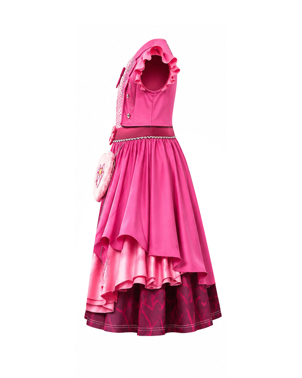 Girls Wonderland Red Princess Costume 3D Print Pink Princess Chloe Dress and Bag for Dress-up Party