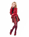 Girls Women Red Princess Costume PU Leather Jacket Skirt Pants and Accessories 6pcs Suit for Halloween Carnival