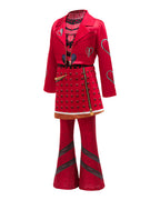Kids Princess Red Costume Movie 5 Red Heart Cropped Tops Shirt Flared Pants and Skirt for Themed Party