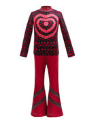 Kids Princess Red Costume Movie 5 Red Heart Cropped Tops Shirt Flared Pants and Skirt for Themed Party