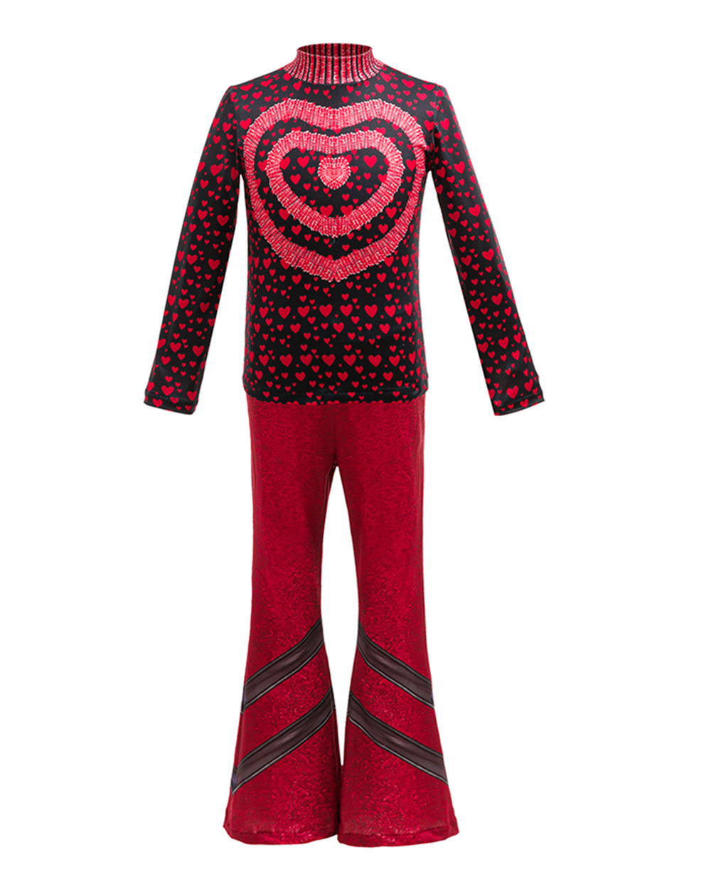 Kids Princess Red Costume Movie 5 Red Heart Cropped Tops Shirt Flared Pants and Skirt for Themed Party
