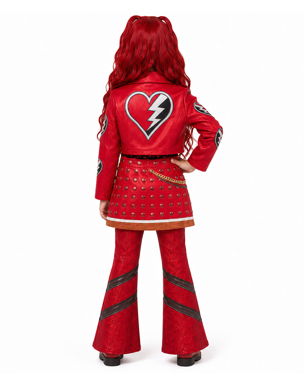 Kids Princess Red Costume Movie 5 Red Heart Cropped Tops Shirt Flared Pants and Skirt for Themed Party
