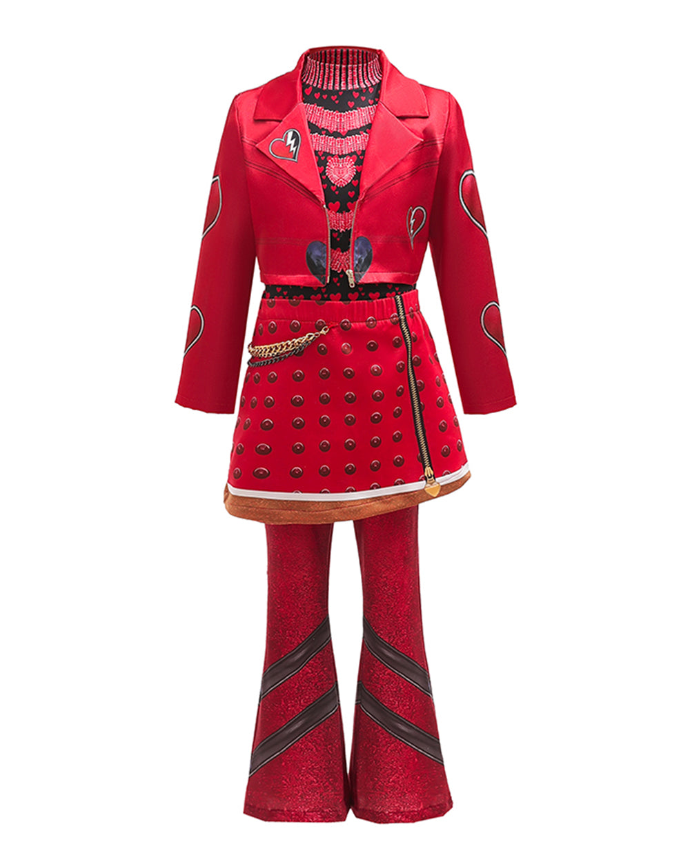 Kids Princess Red Costume Movie 5 Red Heart Cropped Tops Shirt Flared Pants and Skirt for Themed Party