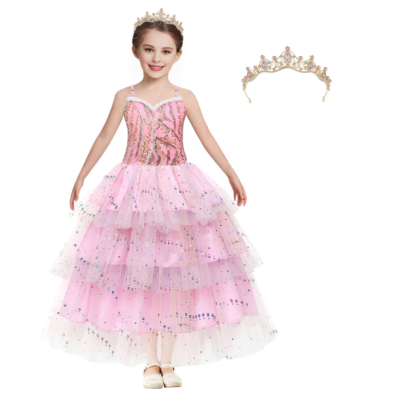 glinda party dress Girls Costume Pink Glinda Cosplay Outfit Sequins Up – Sun Baby adorned with sparkles and Roquefort Sauce - Chez Slip-on shoes Color:Watercolor Stroke