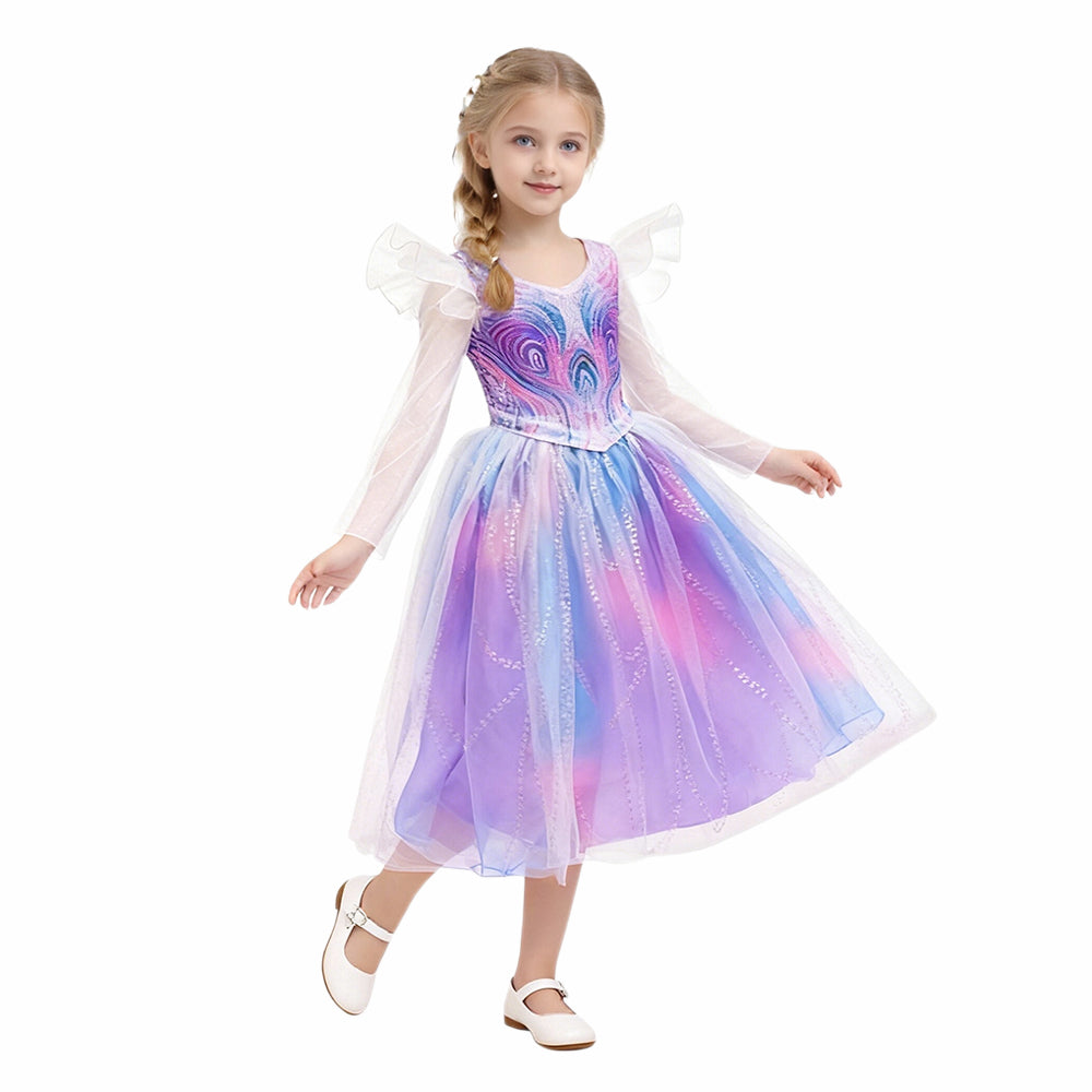 Girls Witch Sequin Dress Princess Tulle Gown with Sparkly Bodice and Angel Sleeves for Themed Party