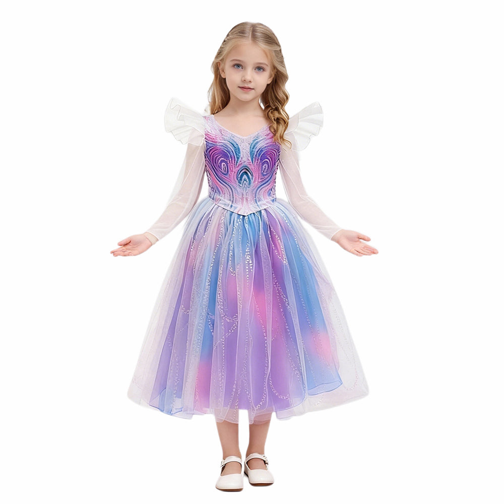 Girls Witch Sequin Dress Princess Tulle Gown with Sparkly Bodice and Angel Sleeves for Themed Party