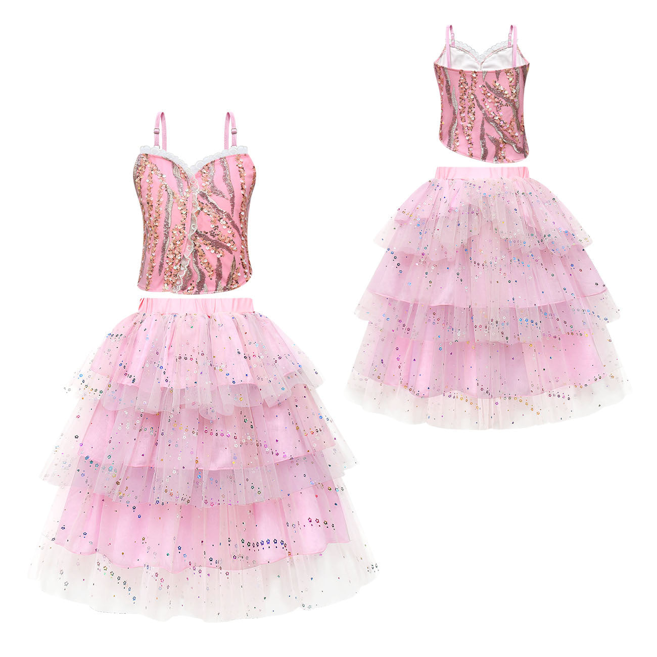 Girls Glinda Costume Pink Glinda Cosplay Outfit Sequins Party Dress Up
