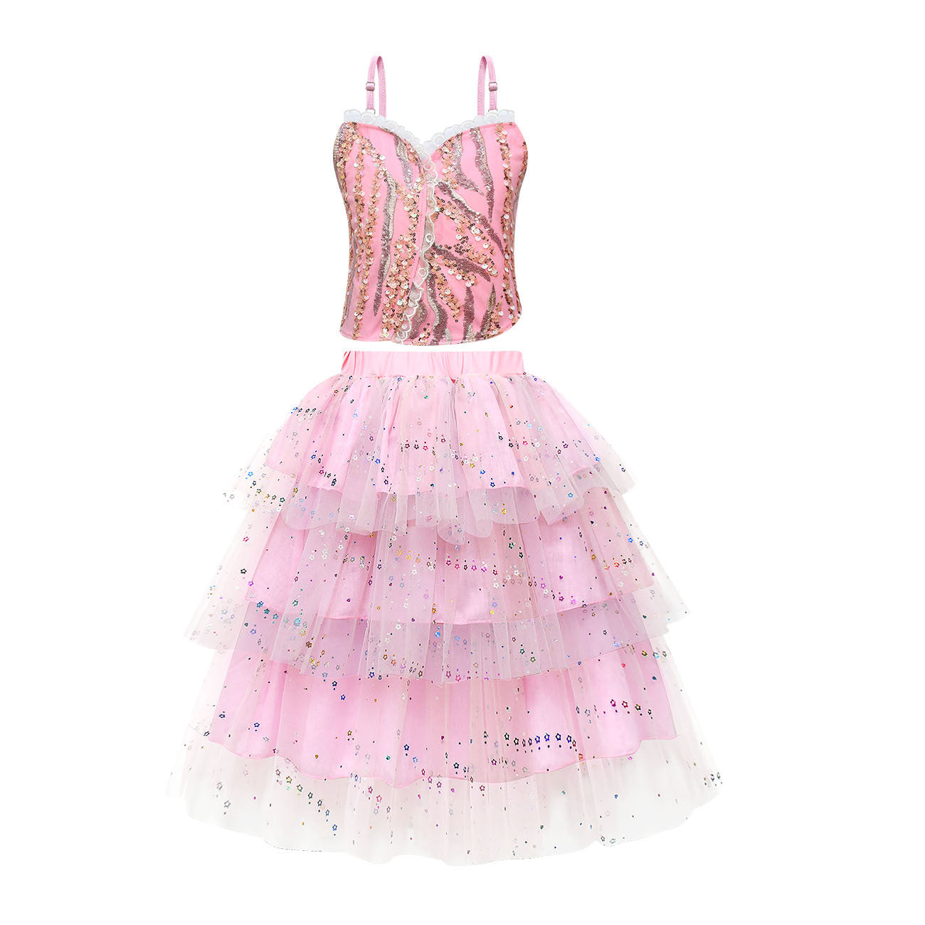 Girls Glinda Costume Pink Glinda Cosplay Outfit Sequins Party Dress Up