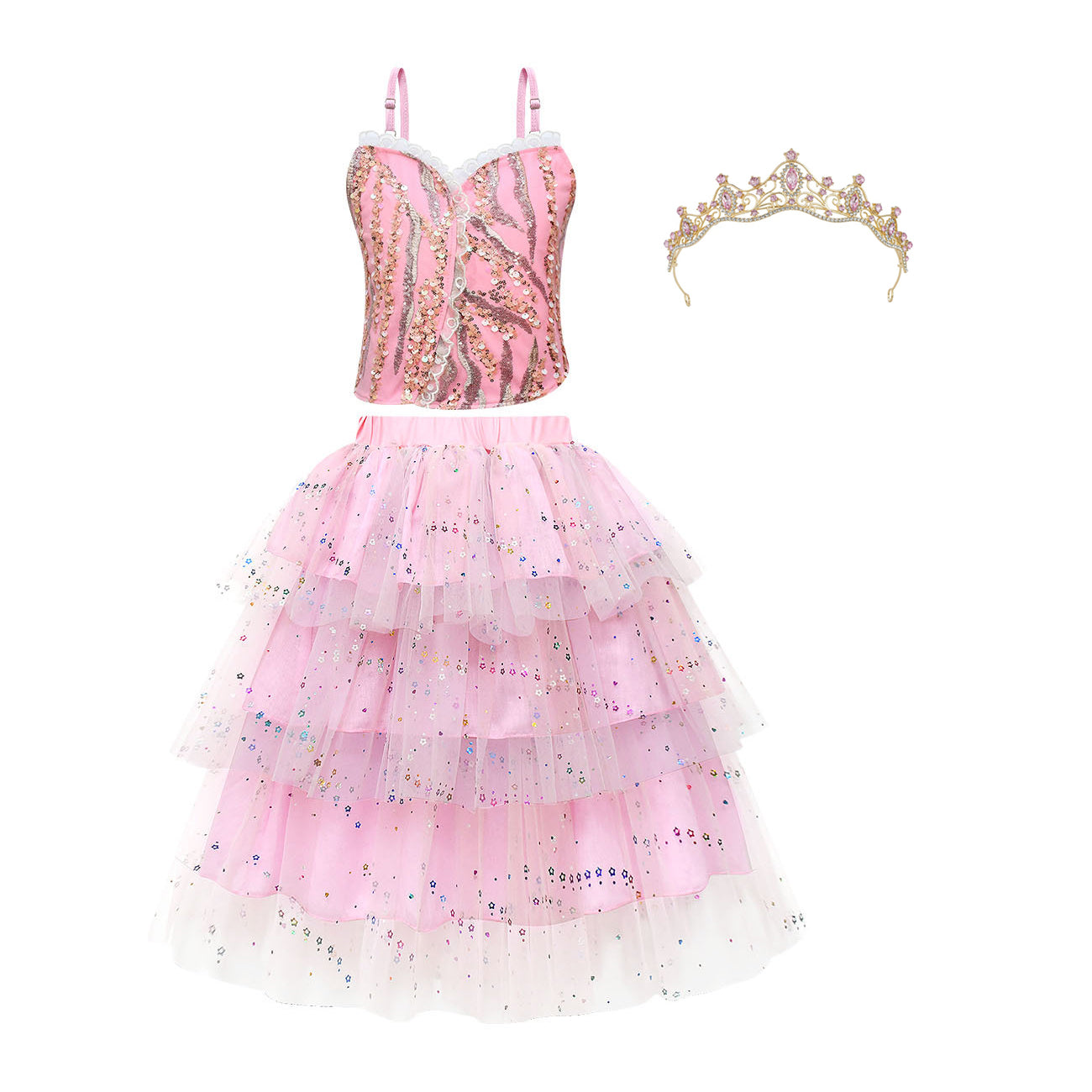 Girls Glinda Costume Pink Glinda Cosplay Outfit Sequins Party Dress Up