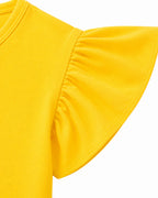 Girls Yellow Monster Costume Cute T-shirt and Denim Dress 2pcs Set for Cosplay Party Daily Wear