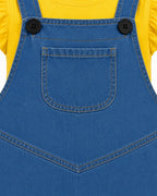 Girls Yellow Monster Costume Cute T-shirt and Denim Dress 2pcs Set for Cosplay Party Daily Wear