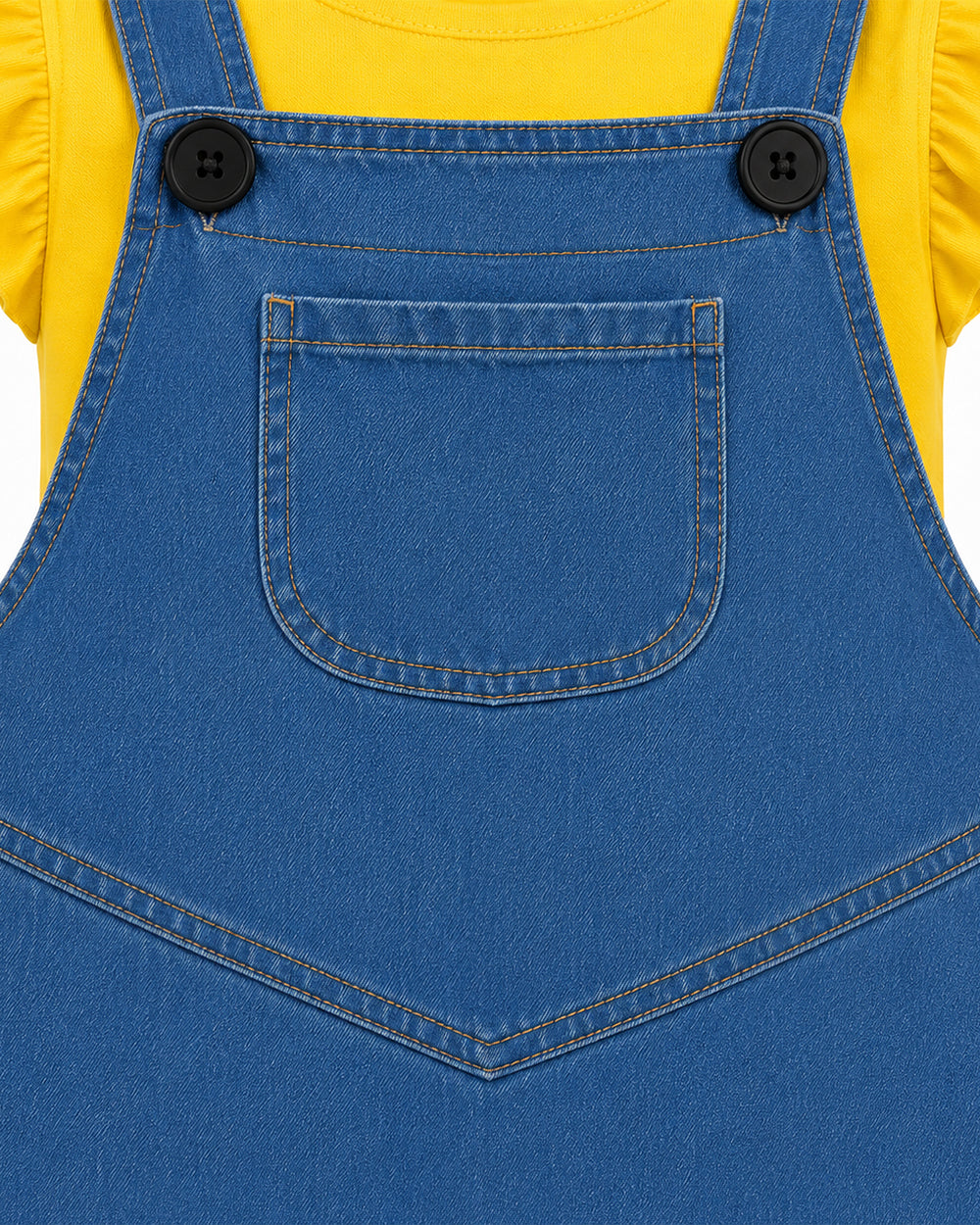 Girls Yellow Monster Costume Cute T-shirt and Denim Dress 2pcs Set for Cosplay Party Daily Wear
