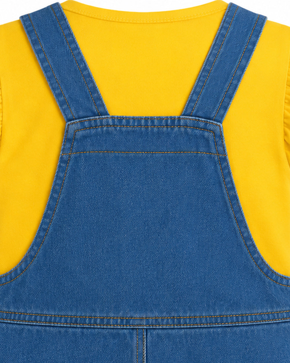 Girls Yellow Monster Costume Cute T-shirt and Denim Dress 2pcs Set for Cosplay Party Daily Wear